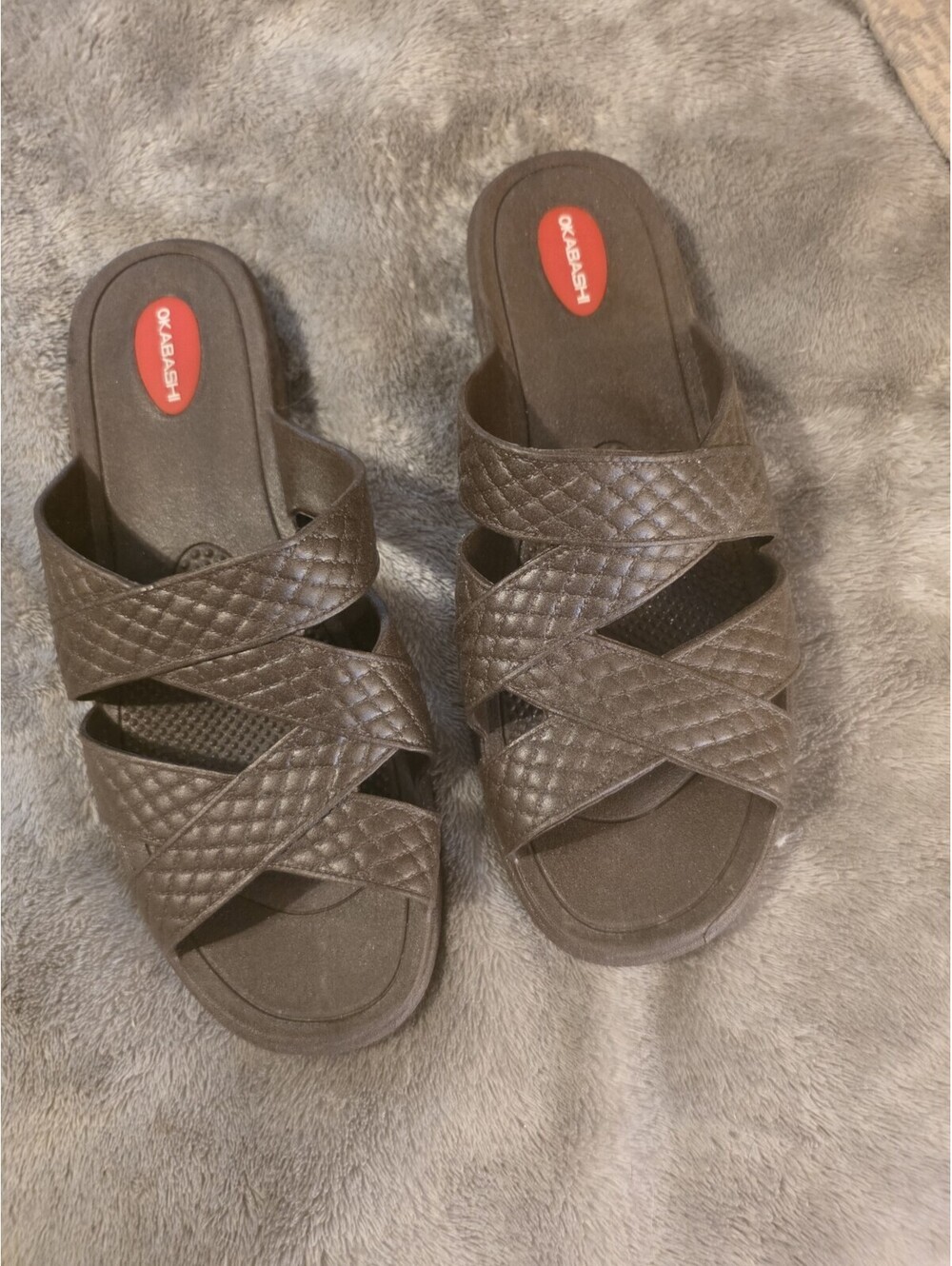 Okabashi Everyday Womens ML 8-9 Brown Quilted Cross Strap Slide Sandals USA Made